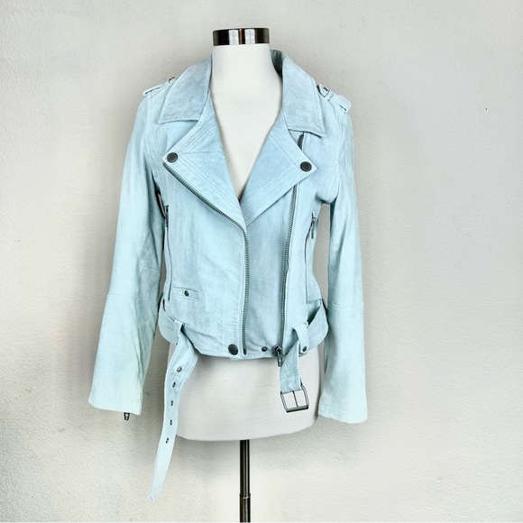 Blank NYC Moto Suede Light Blue Buckle & Zipper Jacket - Picture 5 of 8